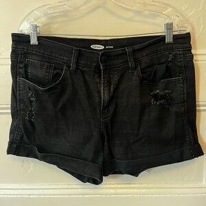 Old Navy, boyfriend style — black denim, distressed shorts